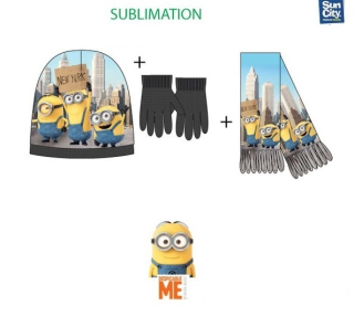 Sun City Detský set Minions in New York City , Rukavice, čiapka a šál, šedá 52