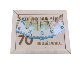 Drevená tabuľka na peniaze 70. narodeniny