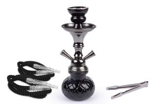 Vodná fajka - SHISHA čierna 26cm/2 inhalačné hadičky