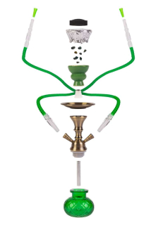 Vodná fajka - SHISHA zelená 26cm/2 inhalačné hadičky