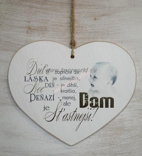 Tabuľka drevená srdce 15cm Dieťa