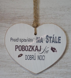 Drevená tabuľka Bozk na dobrú noc - srdce2